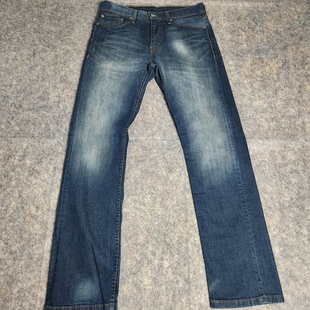 Levis 513 Slim Straight Jeans Men 32x32 Blue Dark Wash Denim Faded Whisker Punk